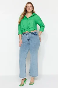 Trendyol Curve Light Blue High Waist Dirty End Detailed Wide Leg/Wide Leg comfort/Middle Flexible jeans