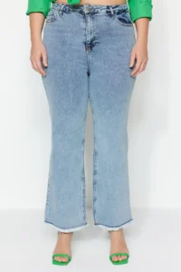 Trendyol Curve Light Blue High Waist Dirty End Detailed Wide Leg/Wide Leg comfort/Middle Flexible jeans - Image 2