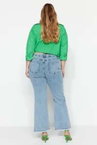 Trendyol Curve Light Blue High Waist Dirty End Detailed Wide Leg/Wide Leg comfort/Middle Flexible jeans - Image 4