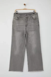 Trendyol Curve Gray High Waist Dirty End Detailed Wide Leg comfort Plus Size Wide Leg jeans - Image 5