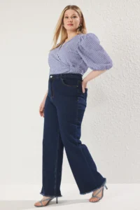 Trendyol Curve Dark Blue High Waist Dirty End Detailed Wide Leg comfort Plus Size Wide Leg jeans - Image 2