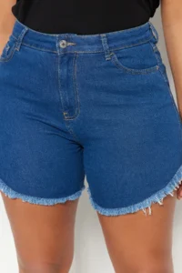 Trendyol Curve Dark Blue Tasseled Flexible skinny Fit Plus Size Denim Shorts & Bermuda - Image 2