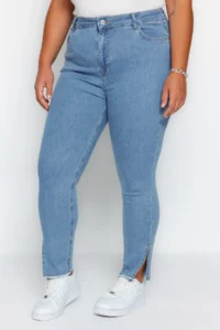 Trendyol Curve Mavi Flexible skinny denim jeans with Slit and Tassel Detail - Image 3