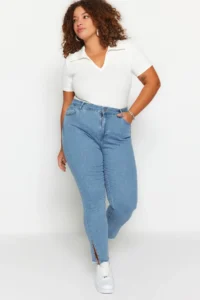 Trendyol Curve Mavi Flexible skinny denim jeans with Slit and Tassel Detail - Image 6