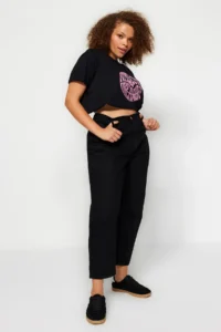 Trendyol Curve Black High Waist Mom Fit 100% Cotton denim plus size jeans