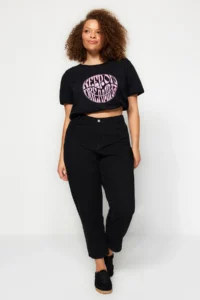 Trendyol Curve Black High Waist Mom Fit 100% Cotton denim plus size jeans - Image 2