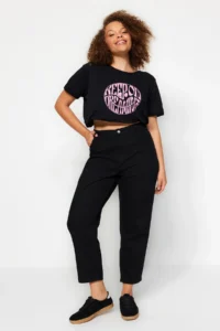 Trendyol Curve Black High Waist Mom Fit 100% Cotton denim plus size jeans - Image 3