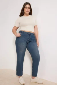 Trendyol Curve Mavi High Waist Mom Fit 100% Cotton denim plus size jeans - Image 2