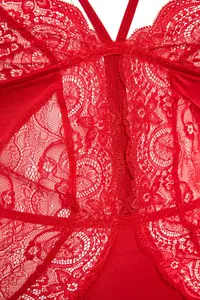 Trendyol Curve Red Piped Micro Flexible Knitting Lace Detailed Plus Size Bodysuit - Image 7