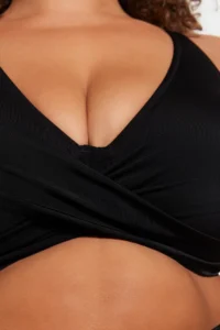 Trendyol Curve Black Deep V Shirred Plus Size Bikini Top - Image 2