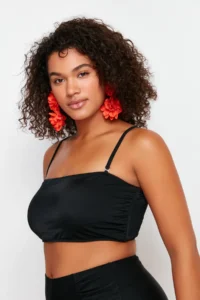 Trendyol Curve Black Strapless Rope Sleeveless Plus Size Bikini Top - Image 2