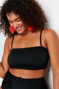 Trendyol Curve Black Strapless Rope Sleeveless Plus Size Bikini Top - Image 3