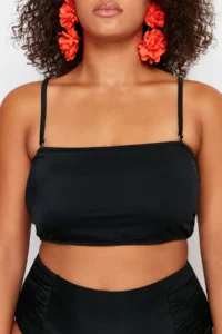 Trendyol Curve Black Strapless Rope Sleeveless Plus Size Bikini Top - Image 4