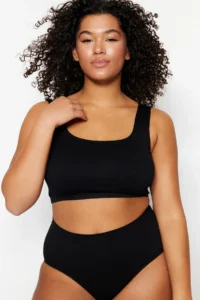 Trendyol Curve Black seamless Without underwire Wireless Flexible bralette Knitting Plus Size Bra - Image 2