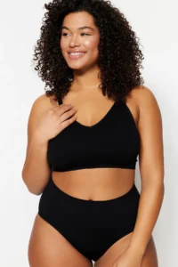 Trendyol Curve Black Sleeveless seamless Without underwire Wireless Flexible bralette Knitting Plus Size Bra - Image 2