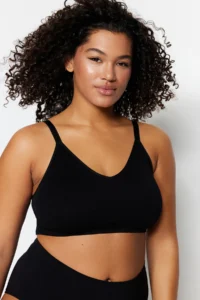 Trendyol Curve Black Sleeveless seamless Without underwire Wireless Flexible bralette Knitting Plus Size Bra - Image 3