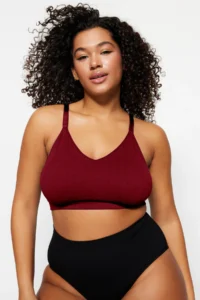 Trendyol Curve Burgundy Sleeveless seamless Without underwire Wireless Flexible bralette Knitting Plus Size Bra - Image 2