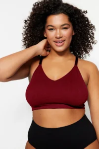 Trendyol Curve Burgundy Sleeveless seamless Without underwire Wireless Flexible bralette Knitting Plus Size Bra - Image 5