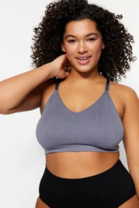 Trendyol Curve Gray Sleeveless seamless Without underwire Wireless Flexible bralette Knitting Plus Size Bra - Image 5
