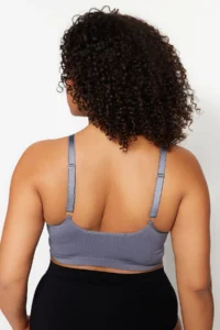 Trendyol Curve Gray Sleeveless seamless Without underwire Wireless Flexible bralette Knitting Plus Size Bra - Image 7