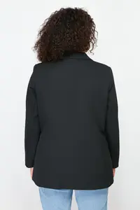 Trendyol Curve Black Oversized/Bol Kesim Lined Double breasted Kapama Weaving Blazer Jacket - Image 5