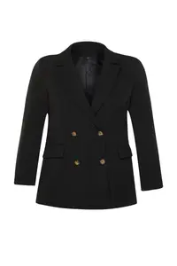 Trendyol Curve Black Oversized/Bol Kesim Lined Double breasted Kapama Weaving Blazer Jacket - Image 8