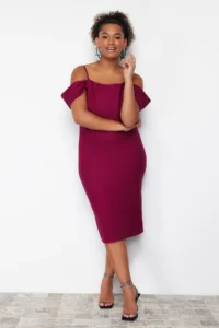 Trendyol Curve Purple Finike Weaving Plus Size Dress