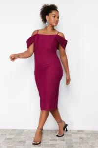 Trendyol Curve Purple Finike Weaving Plus Size Dress - Image 4