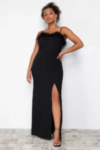Trendyol Curve Black Sleeveless/Strapless Weaving Plus Size Party/Graduation/Evening Gown Dress - Image 2