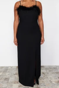 Trendyol Curve Black Sleeveless/Strapless Weaving Plus Size Party/Graduation/Evening Gown Dress - Image 4