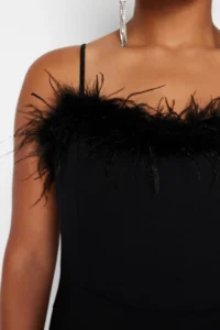 Trendyol Curve Black Sleeveless/Strapless Weaving Plus Size Party/Graduation/Evening Gown Dress - Image 5