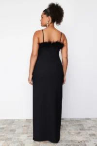 Trendyol Curve Black Sleeveless/Strapless Weaving Plus Size Party/Graduation/Evening Gown Dress - Image 6