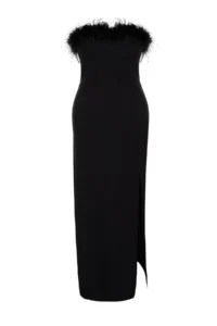 Trendyol Curve Black Sleeveless/Strapless Weaving Plus Size Party/Graduation/Evening Gown Dress - Image 7