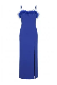 Trendyol Curve Saks Blue Sleeveless/Strapless Weaving Plus Size Party/Graduation/Evening Gown Dress