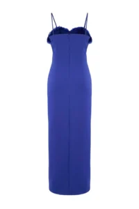 Trendyol Curve Saks Blue Sleeveless/Strapless Weaving Plus Size Party/Graduation/Evening Gown Dress - Image 3