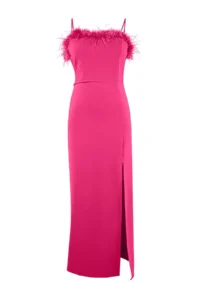 Trendyol Curve Fuchsia Ötrişli Sleeveless/Strapless Weaving Plus Size Party/Graduation/Evening Gown Dress