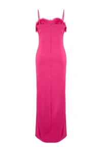 Trendyol Curve Fuchsia Ötrişli Sleeveless/Strapless Weaving Plus Size Party/Graduation/Evening Gown Dress - Image 3