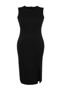 Trendyol Curve Black Slit Detailed Midi Knitting Plus Size Dress - Image 7