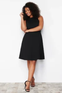 Trendyol Curve Black Stitching Detailed Mini Knitting Plus Size Dress - Image 2