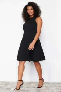 Trendyol Curve Black Stitching Detailed Mini Knitting Plus Size Dress - Image 3