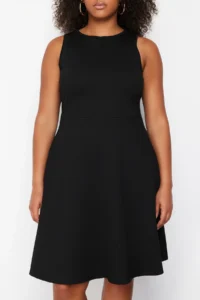 Trendyol Curve Black Stitching Detailed Mini Knitting Plus Size Dress - Image 4