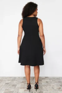 Trendyol Curve Black Stitching Detailed Mini Knitting Plus Size Dress - Image 6