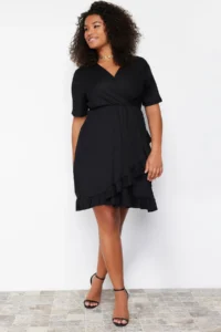 Trendyol Curve Black Double breasted with flywheel Knitting Dress Double breasted with flywheel Mini Knitting Dress - Image 2