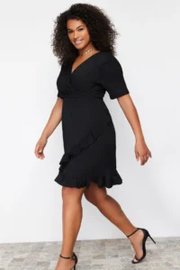 Trendyol Curve Black Double breasted with flywheel Knitting Dress Double breasted with flywheel Mini Knitting Dress - Image 3