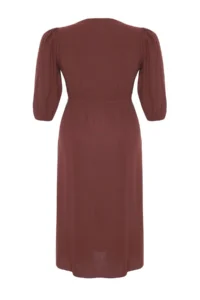 Trendyol Curve Brown A-line Summer Midi Weaving Plus Size Dress - Image 6