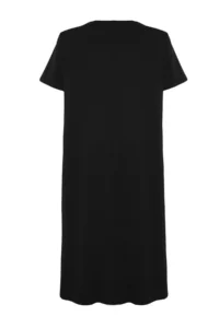 Trendyol Curve Black Midi 100% Cotton Knitting T-Shirt Dress - Image 5
