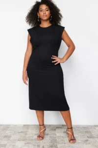 Trendyol Curve Black Crew Neck Midi Size Knitting Plus Size Dress - Image 2