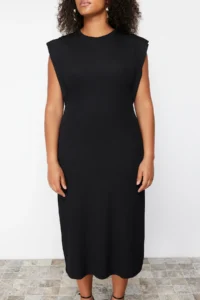 Trendyol Curve Black Crew Neck Midi Size Knitting Plus Size Dress - Image 5