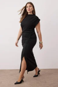 Trendyol Curve Black Ruffle Detailed Midi Knitting Dress