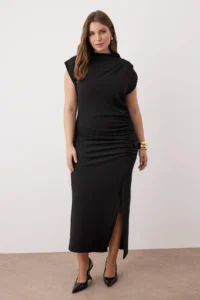 Trendyol Curve Black Ruffle Detailed Midi Knitting Dress - Image 2
